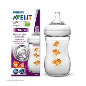 شیشه شیر طلقی +1 ماه نچرال التراسافت فیلیپس اونت Philips Avent طرح ببر 260 میلی لیتر