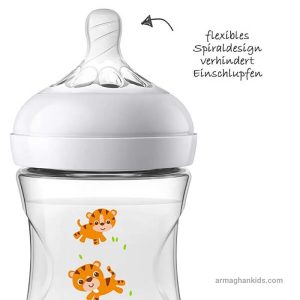 شیشه شیر طلقی +1 ماه نچرال التراسافت فیلیپس اونت Philips Avent طرح ببر 260 میلی لیتر
