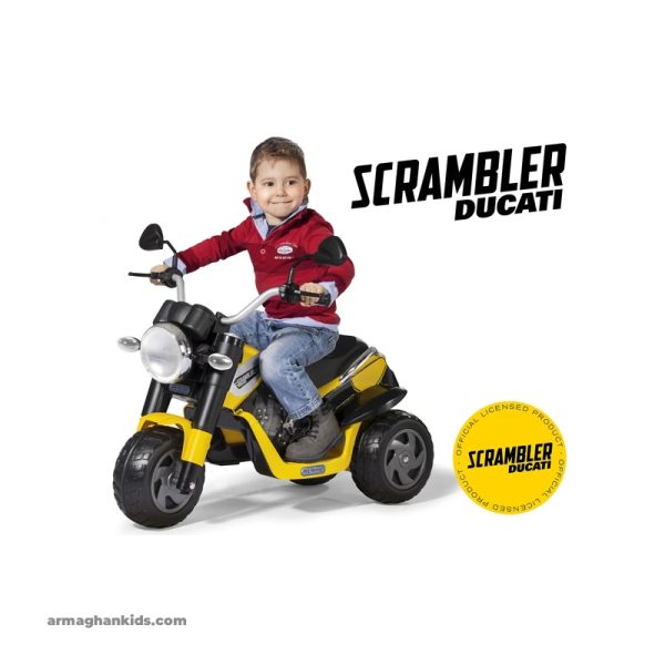 موتور سه چرخ دوگاتی زرد پگ پرگو Peg-Perego Scrambler Ducati