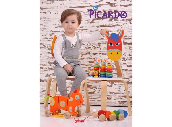 صندلی چوبی پیکاردو با طرح‌های زیبا و جذاب مناسب برای غذا خوردن، بازی و نقاشی و سرگرمی کودکان است