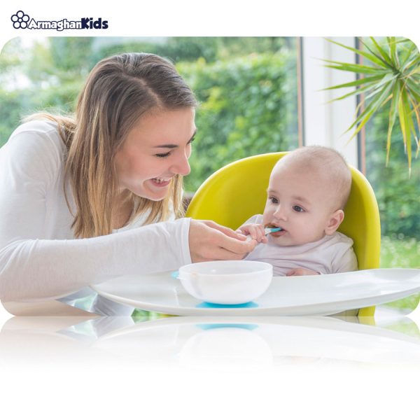 خرید حضوری و آنلاین ظرف غذای کودک چسبان بهمراه قاشق حرارتی کیدزمی | فروشگاه سیسمونی ارمغان