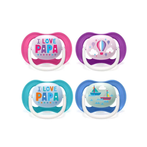 ultra-air-PHILIPS-Avent-I-love-papa_02 قیمت و خرید پستانک سیلیکونی 6 تا 18 ماه Philips Avent طرح I love Papa در فروشگاه سیسمونی ارمغان کیدز (ارمغان کودک پارک ملت)