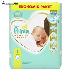 خرید حضوری و آنلاین پوشک پمپرز پریما ضد حساسیت سایز 1 بسته 70 عددی مدل Premium Care در فروشگاه سیسمونی ارمغان کودک